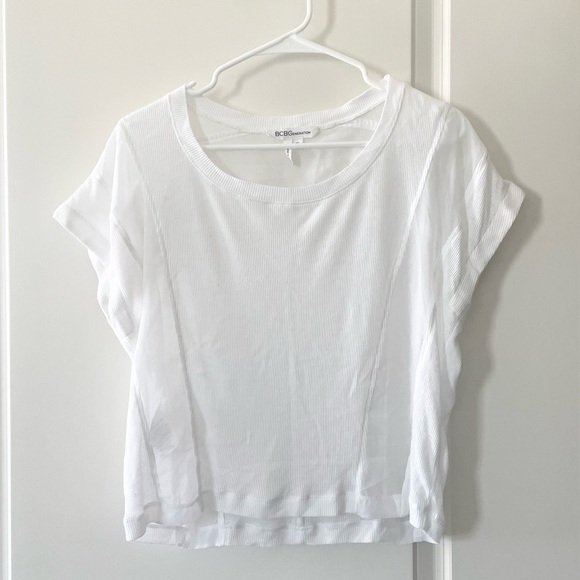 BCBGeneration white sheer combo short sleeve t shirt top xs - Picture 1 of 5